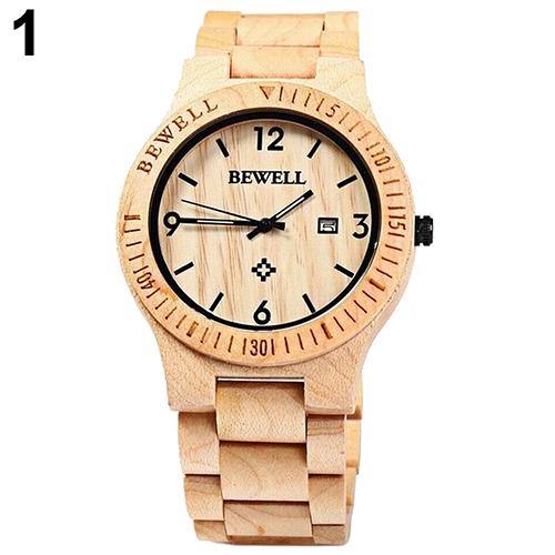 Men Luxury Natural Maple Wooden Handmade Quartz Movement Casual Wrist Watch - MRSLM