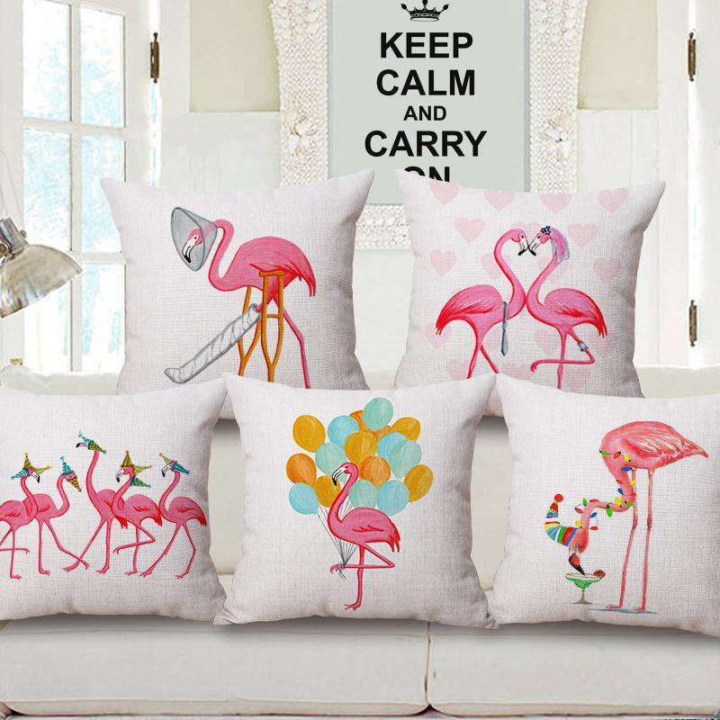 Honana WX-D2 45x45cm Vintage Flamingos Cotton Linen Throw Pillow Case Christmas Waist Cushion Cover - MRSLM