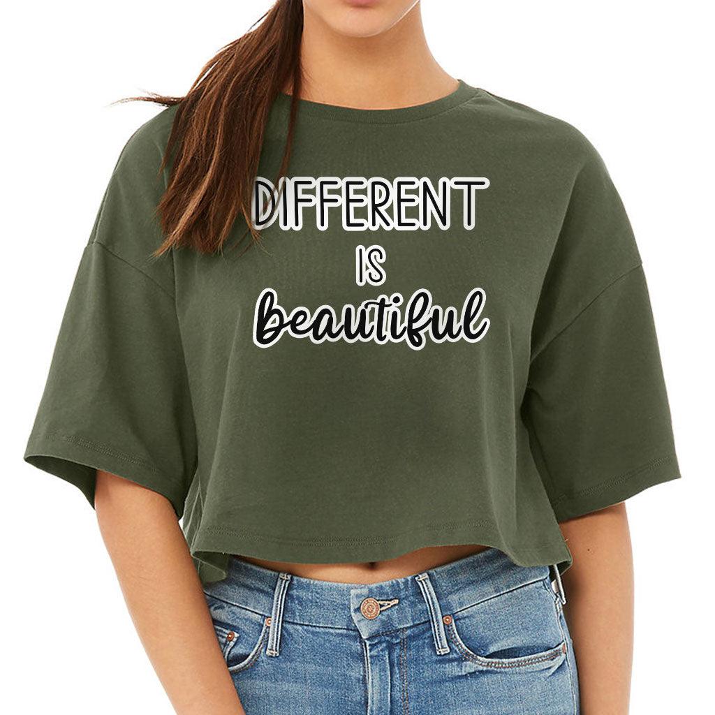 Different Is Beautiful Women's Crop Tee Shirt - Cute Design Cropped T-Shirt - Graphic Crop Top - MRSLM