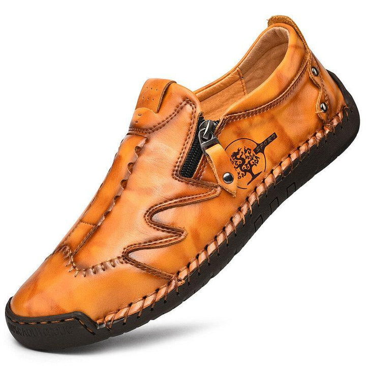 Men Side Zipper Comfy Hand Stitching Microfiber Leather Casual Shoes - MRSLM