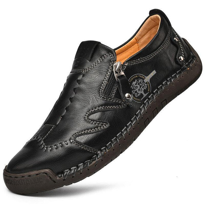 Men Side Zipper Comfy Hand Stitching Microfiber Leather Casual Shoes - MRSLM