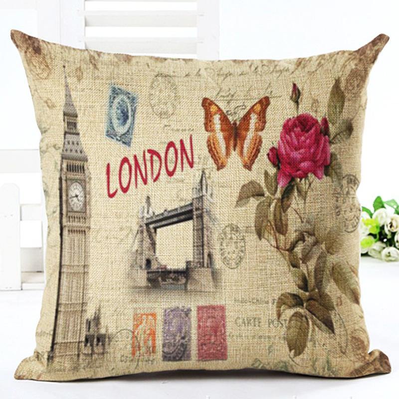 Honana 45x45cm Home Decoration Eiffel Tower Style Flowers Butterflies Pillow Case Cotton Linen Cushion Cover Home Sofa Car Decor - MRSLM