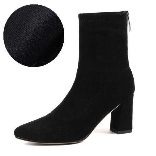 Women's Ankle Winter High-heeled Mid-tube Pointed Toe Thick-heeled Martin Boots - MRSLM