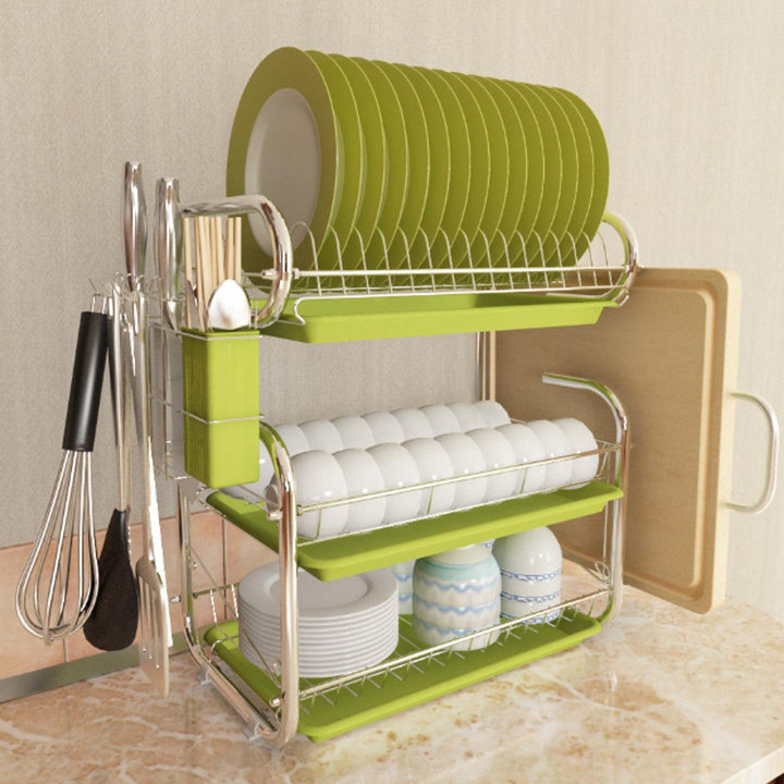 3 Tiers Kitchen Storage Dish Drainer Rack Cutlery Drying Holder Drainer Tray - MRSLM