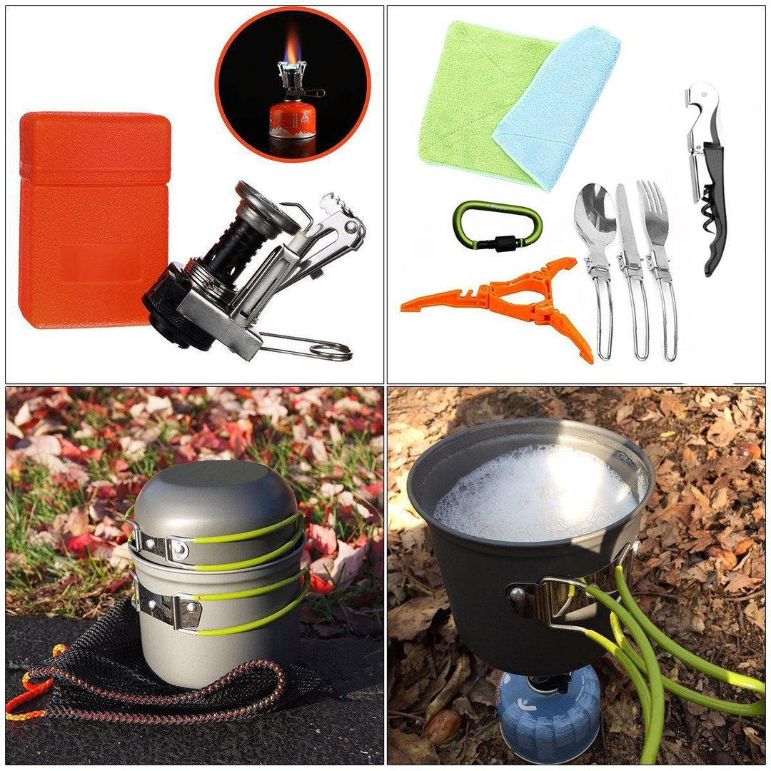 Portable Backpacking Outdoor Picnic Set Hiking Cookware Camping Pot Bowl Stove Set Burner - MRSLM