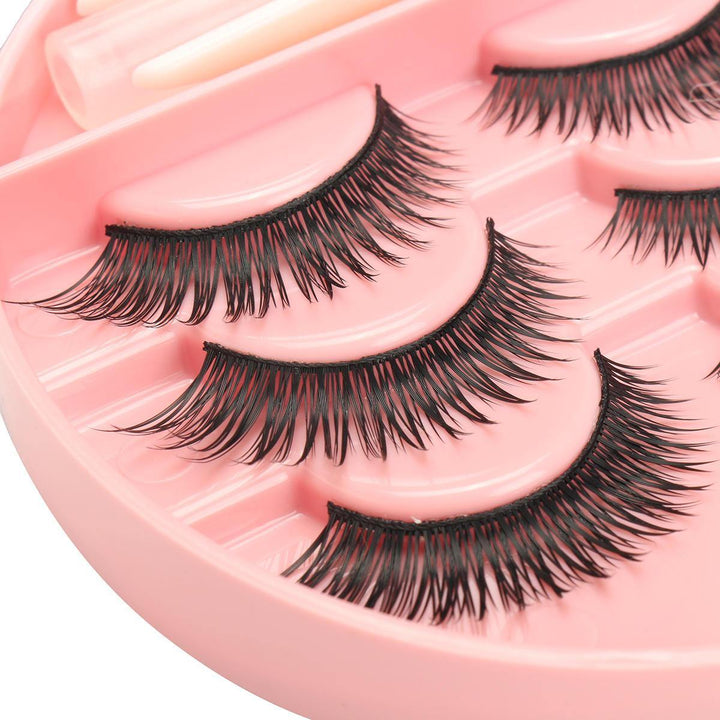 False Eyelash Set Fake Eyelashes Small Mirror Storage Box with Glue Tweezers - MRSLM