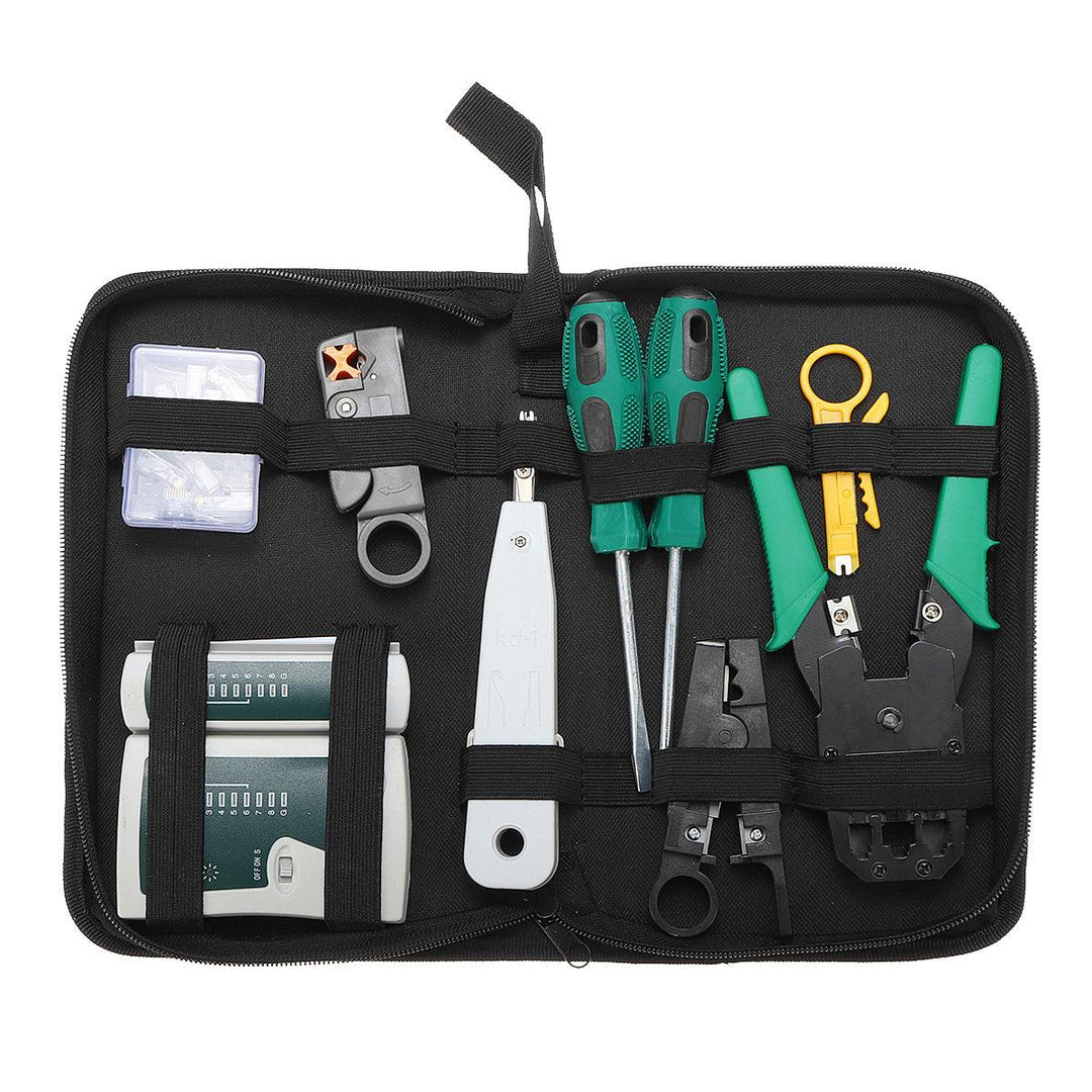 9pcs Cat5 RJ45 RJ11 RJ12 LAN Network Tool Kit Crimper Stripper Network Cable Tester Crimping Kit - MRSLM