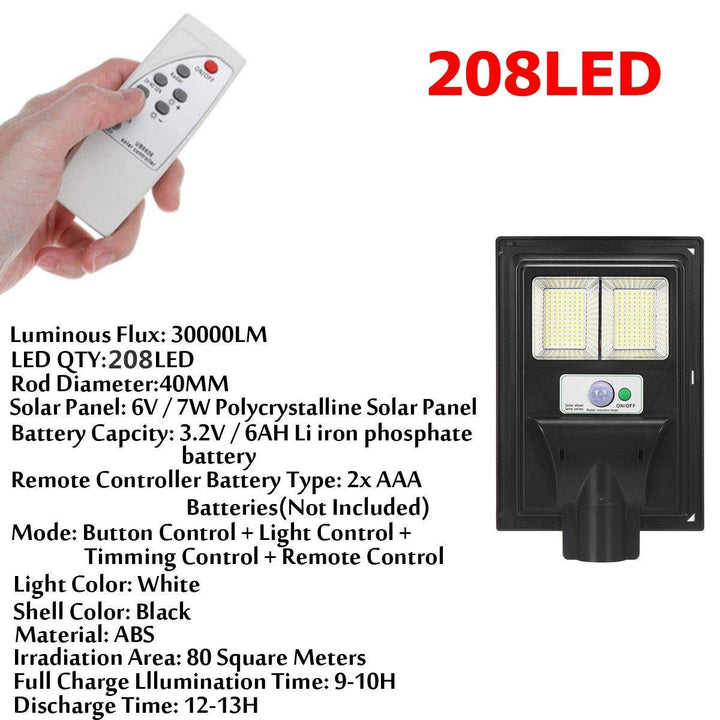 208/416/624/832LED Solar Powered Wall Street Light PIR Motion Sensor Dimmable Lamp + Remote Control - MRSLM