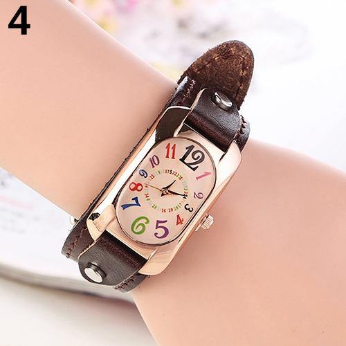 Women Fashion Casual Faux Leather Strap Oblong Case Quartz Wrist Watch - MRSLM