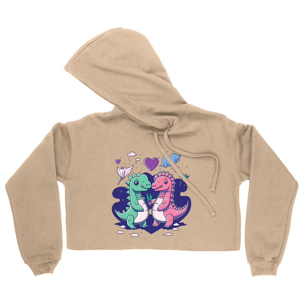 Dinosaur Graphic Women's Cropped Hoodie - Cartoon Cropped Hoodie - Themed Hooded Sweatshirt - MRSLM