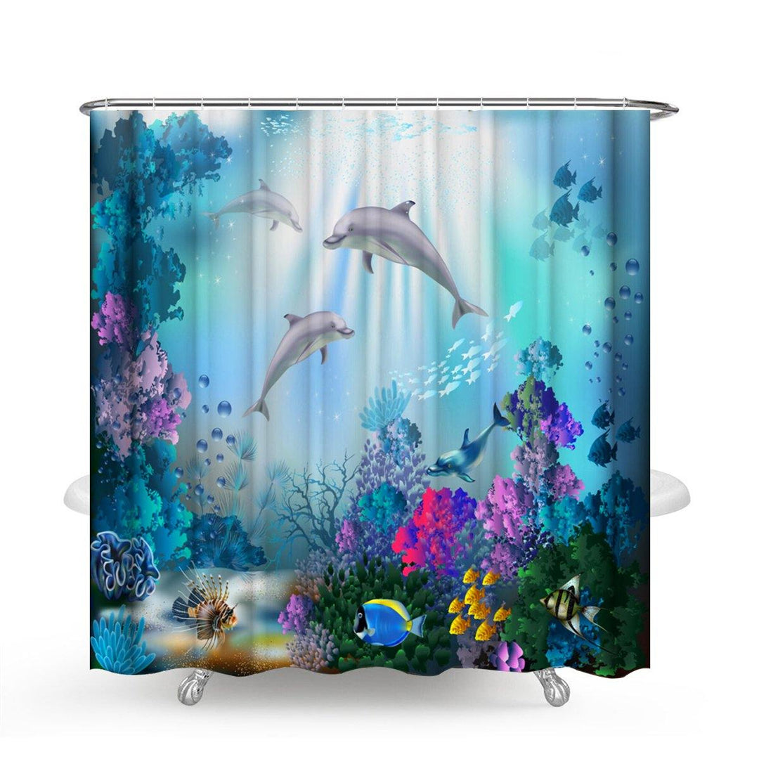 1/3/4 Pcs Sea Style Dolphin Waterproof Shower Curtain Set Toilet Cover Mat Bathroom Non-Slip Mat Pedestal Rug Kit - MRSLM