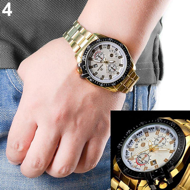 Men's Fashion Sport Stainless Steel Quartz Analog Wrist Watch Roman Numerals - MRSLM