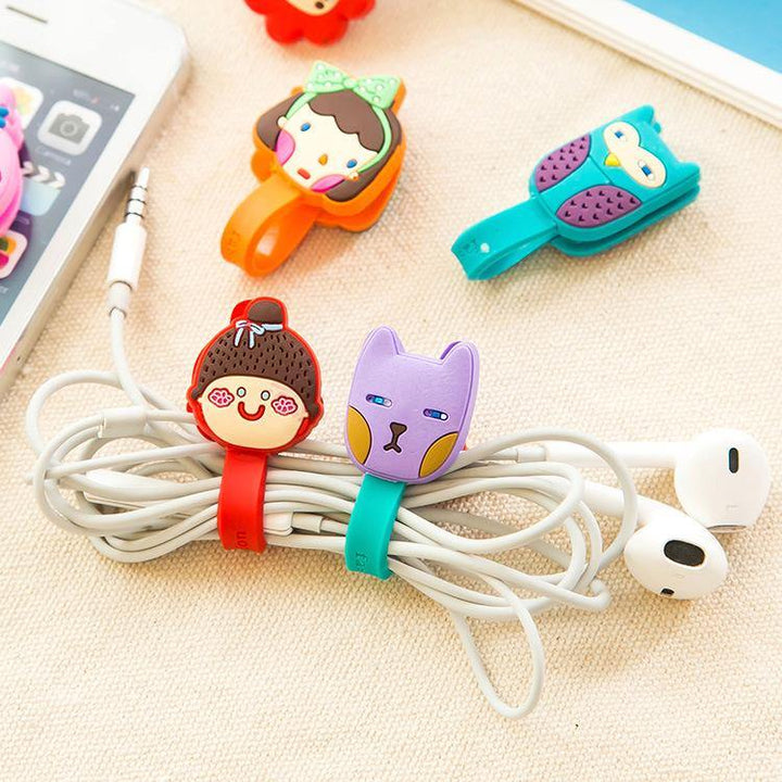 2Pcs Cable Earphome Cord Wrap Cartoon Organizer Holder Silicone Rubber USB Tidy Storage Fastener - MRSLM