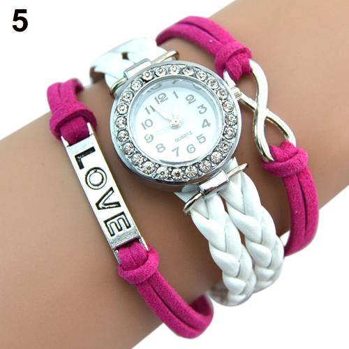 Infinity Love Charm Bracelet Bangle Rhinestone Arabic Numerals Wrist Watch - MRSLM