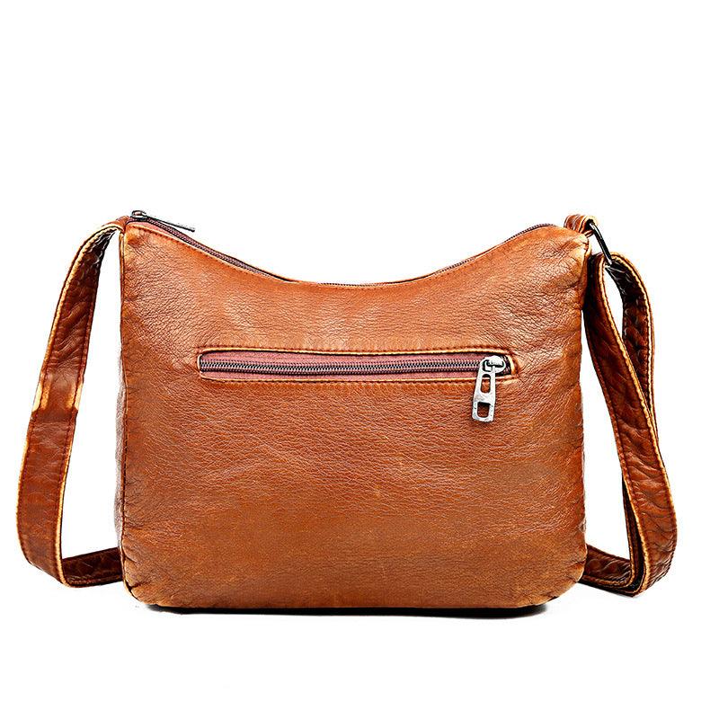 Washed Leather One Shoulder Casual Crossbody Bag - MRSLM