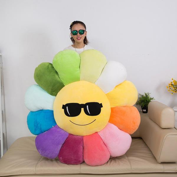 Creative Emoji Expression Candy Color Sunflowers Throw Pillow Plush Sofa Car Office Back Cushion - MRSLM