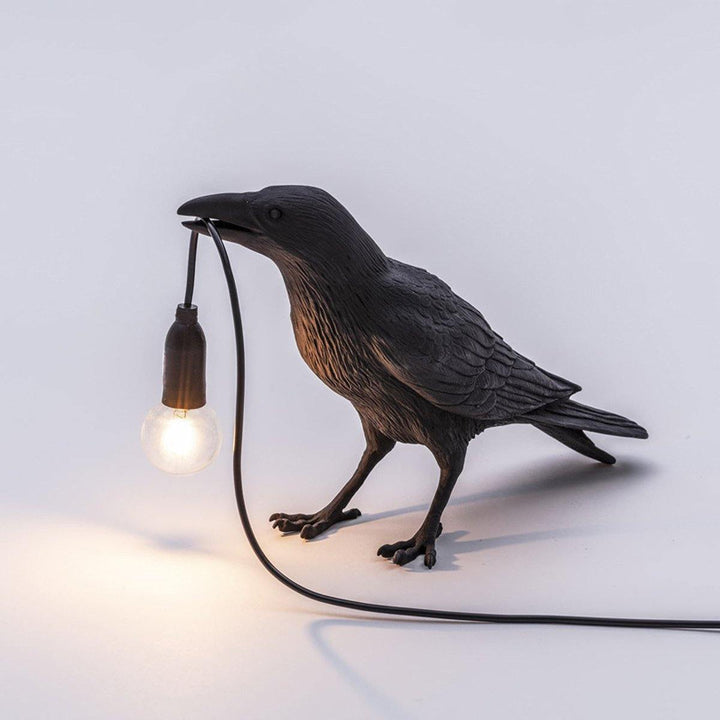 Black/White Bird Table Lamps Resin Crow Desk Lamp Bedroom Wall Sconce Light Fixtures - MRSLM