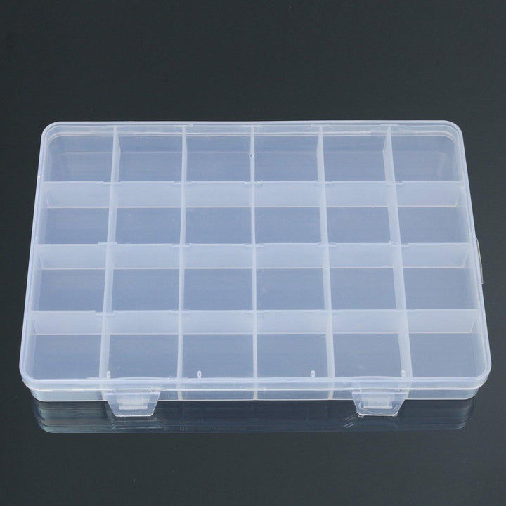 24 Grids Clear Plastic Adjustable Jewelry Storage Container DIY Crafts Organizer Dividers Box - MRSLM