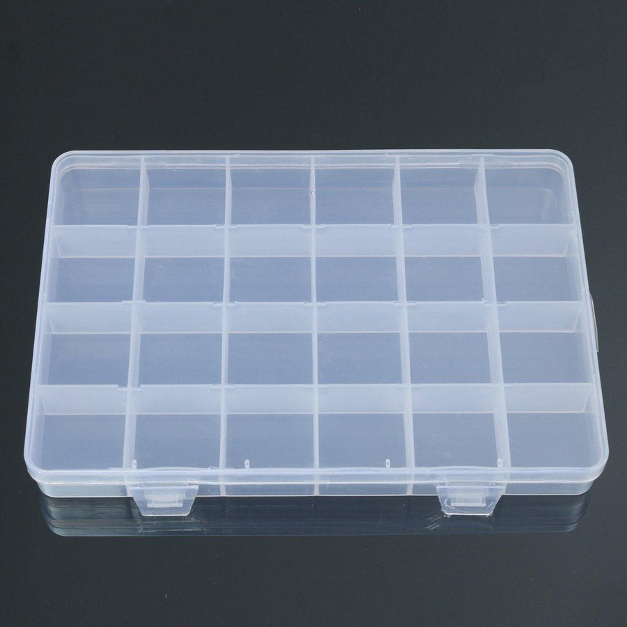 24 Grids Clear Plastic Adjustable Jewelry Storage Container DIY Crafts Organizer Dividers Box - MRSLM