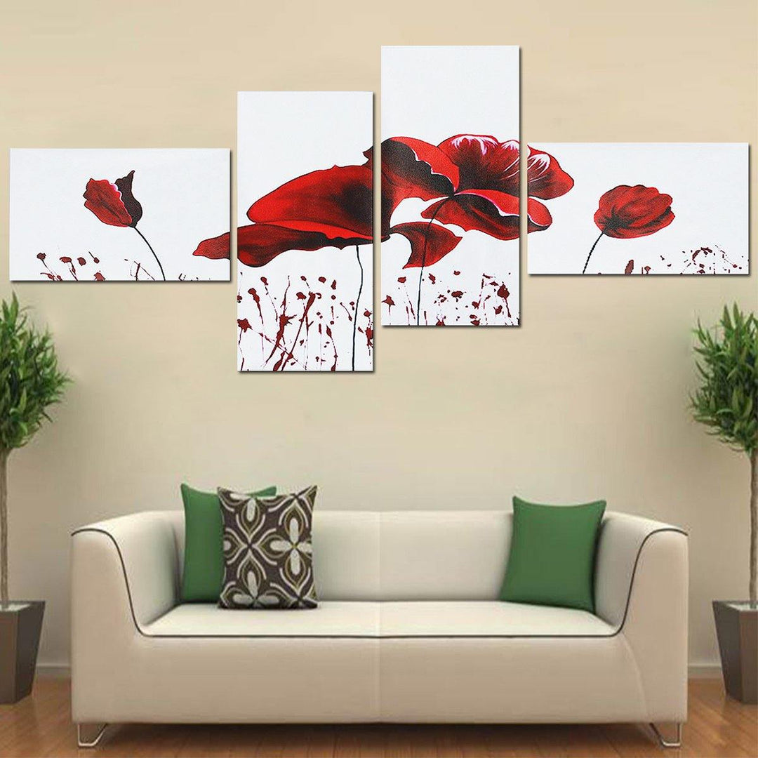 4PCS Geometric Flower Canvas Art Print Paint Wall Picture Poster Mural DIY Decorations - MRSLM