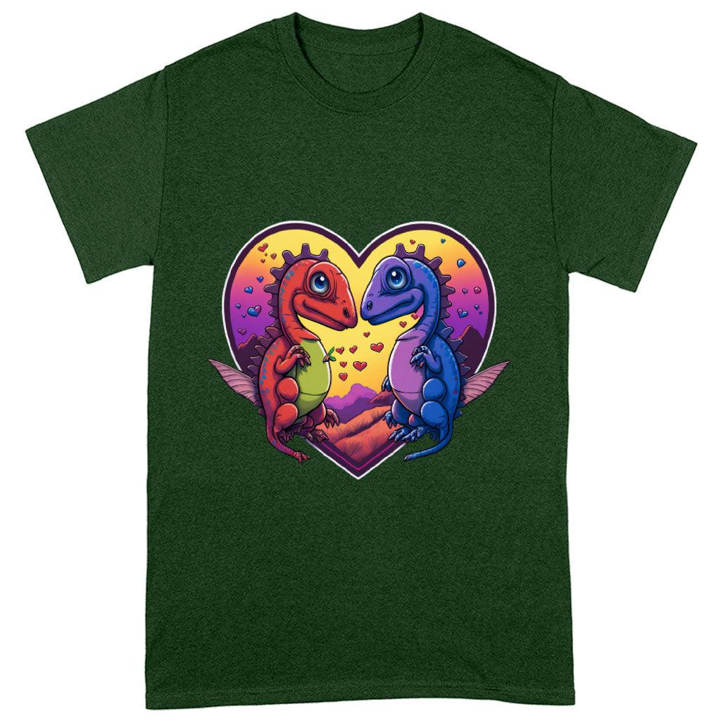 Dinosaurs in Love Heavy Cotton T-Shirt - Art Tee Shirt - Unique T-Shirt - MRSLM