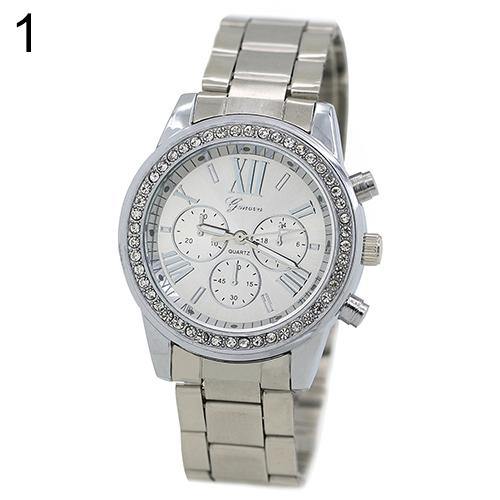 Women's Men's Geneva Roman Number Bling Crystal Analog Quartz Alloy Wrist Watch - MRSLM