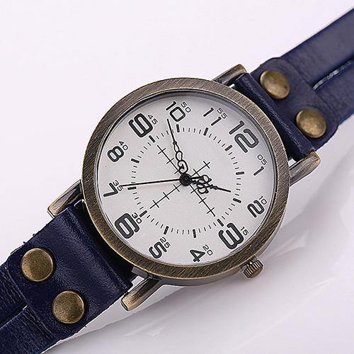 Unisex Retro Style Multi-Layers Leather Strap Bangle Wrap Bracelet Wrist Watch - MRSLM