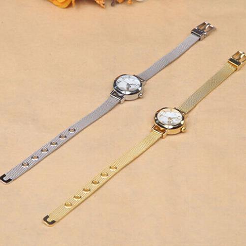 Women's Fashion Mesh Fine Alloy Band Rhinestone Dial Quartz Bracelet Wrist Watch - MRSLM