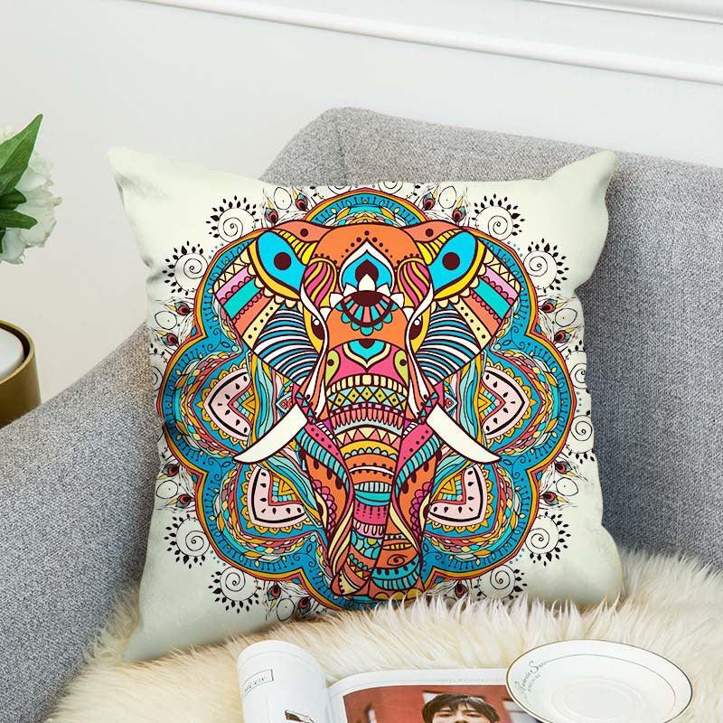 3D Bohemian Style Elephant Double-sided Printing Cushion Cover Linen Cotton Throw Pillow Case Home Office Sofa - MRSLM