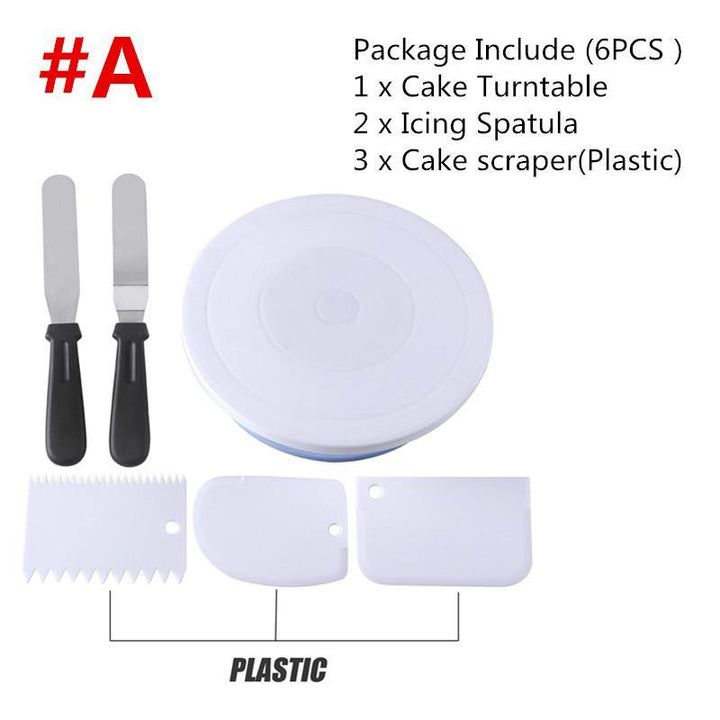 6Pcs Cake Decorating Turntable 11"-24" Set Tools Rotating Stand Smoother Spatula - MRSLM