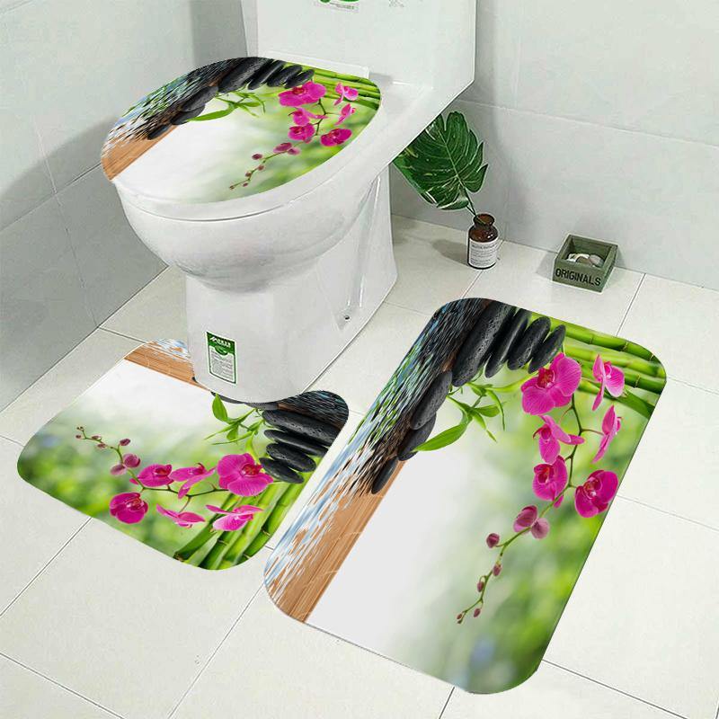 180x180cm Shower Curtain 3pcs Carpet Bath Mat Set Modern Design For Bathroom - MRSLM