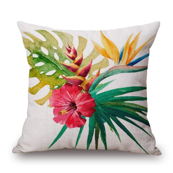 Decorative Throw Pillow Case Fashion Cotton Linen Tropical Plant Flowers Grass Cushion Cover Sofa Home Decor - MRSLM