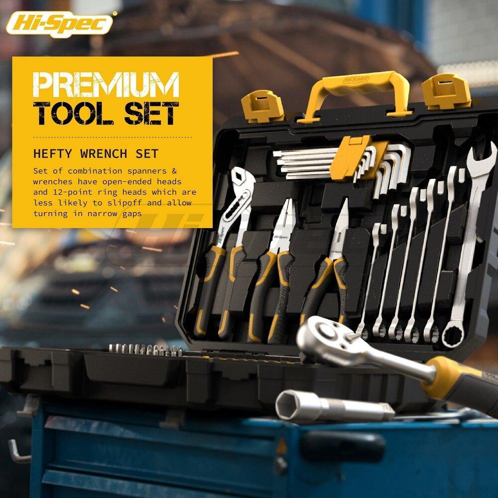 Hi-Spec 89pcs Mechanic's Hand Tool Kit Set Tools for Auto 1/2 1/4 Professional Socket Wrench Combination Tool Set with Toolbox - MRSLM