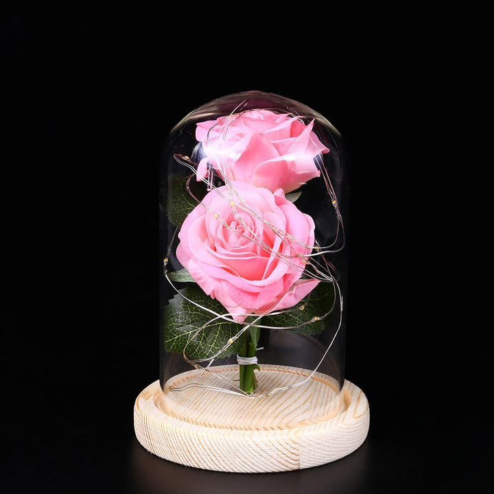 Romantic Immortal Flower Micro Landscape Rose Simulation Glass Shade Led Llight - MRSLM