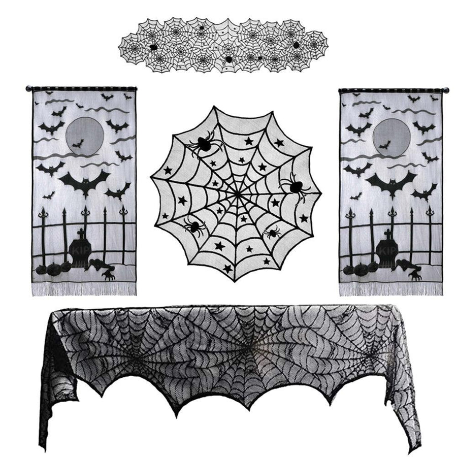 Halloween Ghost Festival Lace Table Cloth Curtain Black Spider Web Web Tablecloth Halloween Decoration Party Tablecloth - MRSLM