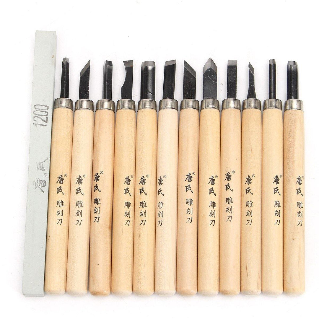 12Pcs Wood Carving Hand Chisel Tool Set Wood Working Professional Gouges + Case - MRSLM