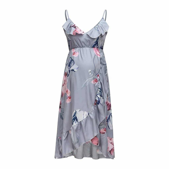 Elegant Maternity Dress Floral Printed Ruffles Sundress