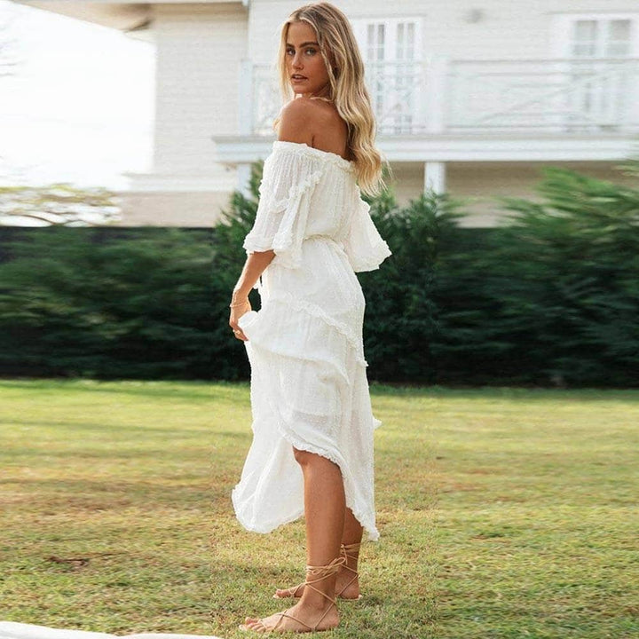 Freedom White Off shoulder Midi Dress for Women