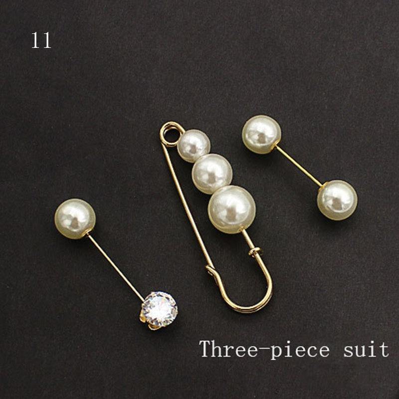 10pcs Button Brooch Set Imitation Pearl Rhinestones Pin Coat Clothes Accessories Gift Prevent Exposure Brooches for Women - MRSLM