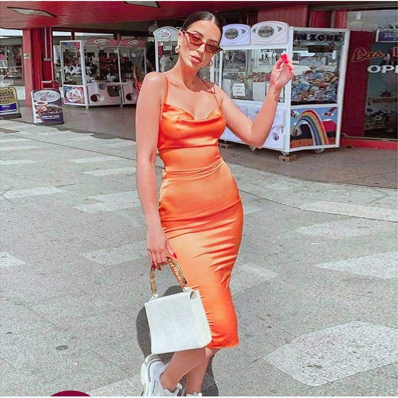 Long Satin Bodycon Dress for Women