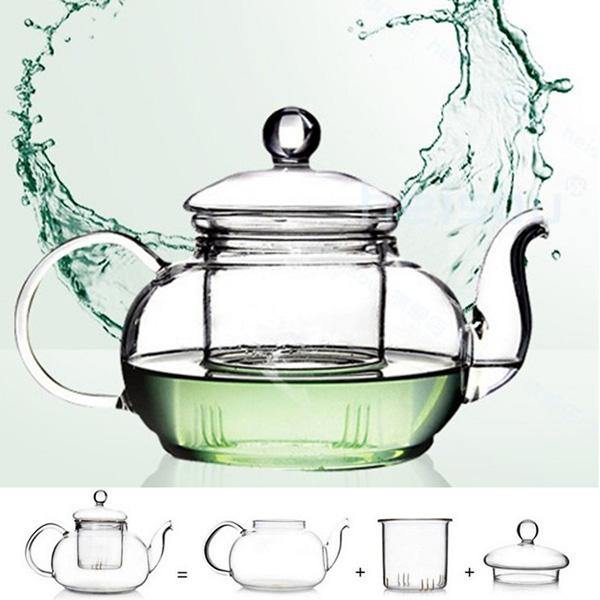 350ML-1000ML Heat Resistant Glass Teapot With Infuser Coffee Tea Leaf - MRSLM