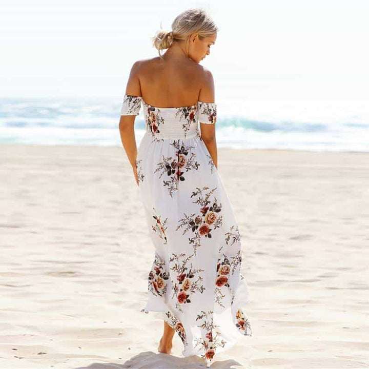 Women's Boho Off Shoulder Dress With Floral Print