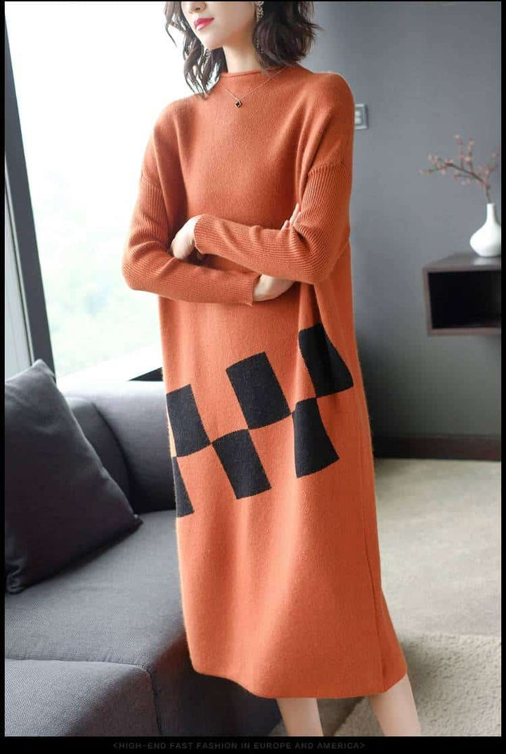 Women's Knitted Orange Dress