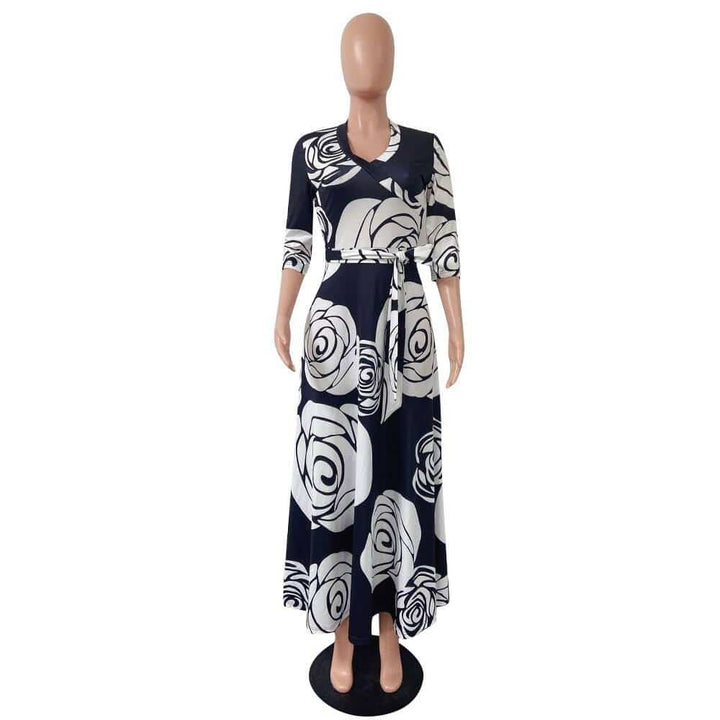 Women's Rose Printed Maxi Party Dress