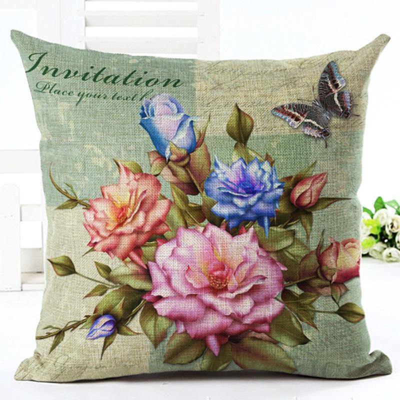 Honana HT-516 Flower Eiffel Tower Style Flower Pillow Case Cotton Linen Cushion Cover Home Sofa Car Decor - MRSLM