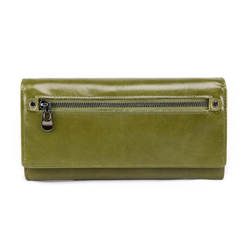 Ladies Genuine Leather Simple Solid Color Long Wallet - MRSLM