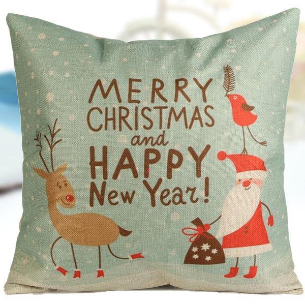 Cartoon Christmas Throw Pillow Case Linen Cotton Cushion Cover Home Sofa Car Decor - MRSLM