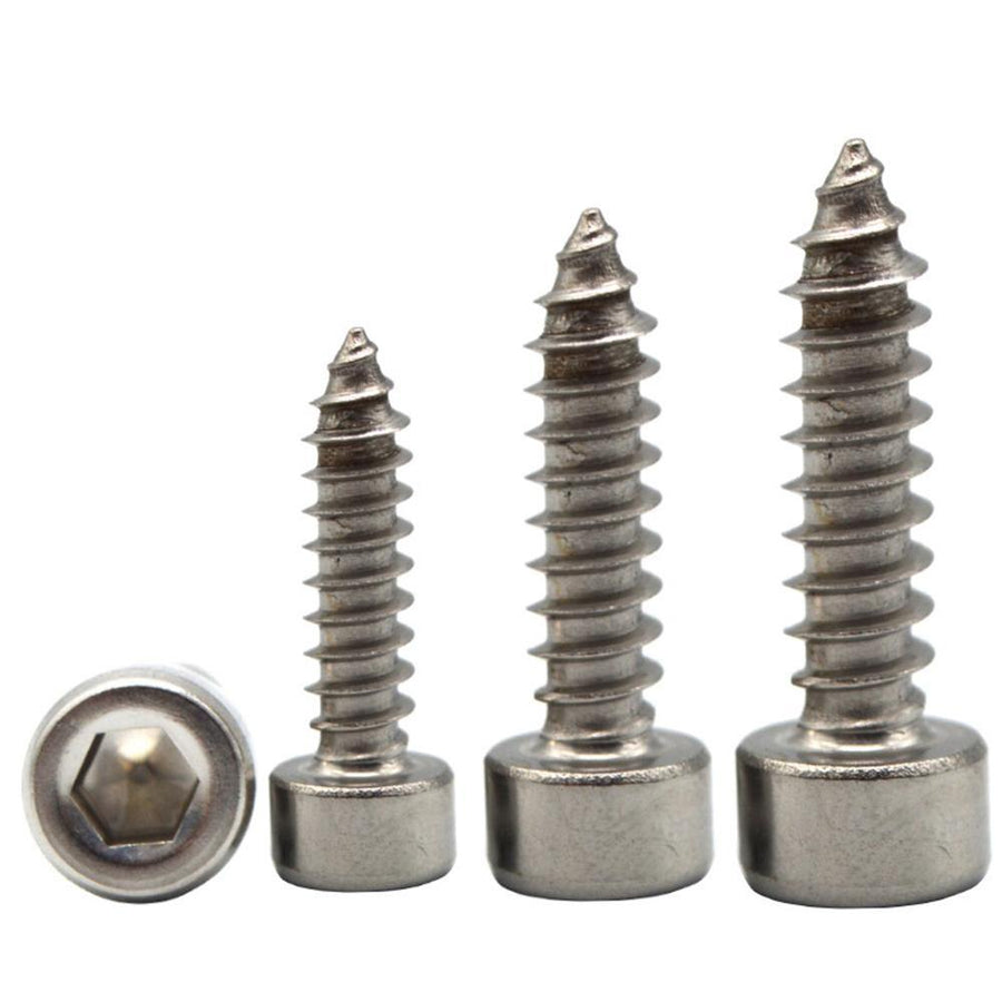 Suleve M3.5SH1 50Pcs M3.5 304 Stainless Steel Hex Socket Cylinder Cap Head Self Tapping Screw Wood Screws Speaker Screws Optional Length - MRSLM