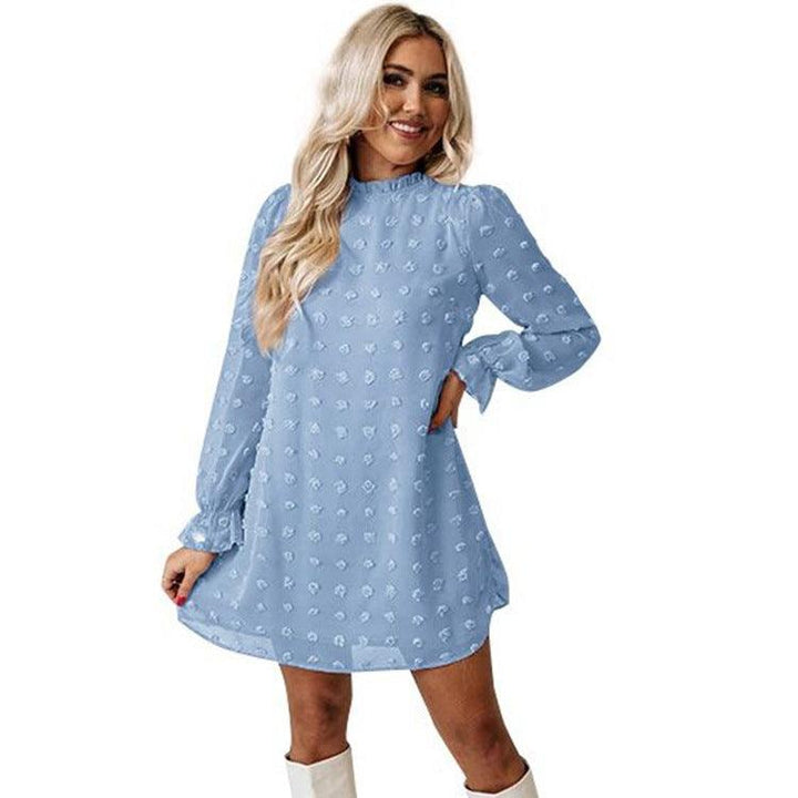 Bubble Long Sleeve Chiffon Jacquard Bottom Dress - MRSLM