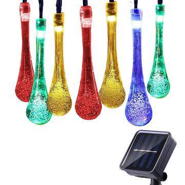 21.3ft 30LEDs Outdoor Solar String Lights Waterproof Waterdrop Colorful Decor - MRSLM